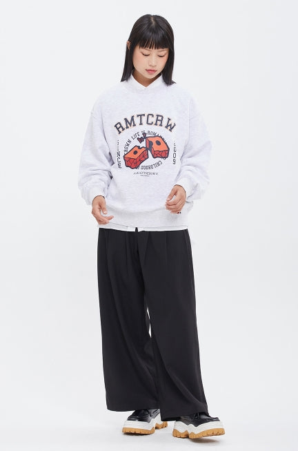 ロマンティッククラウン(ROMANTIC CROWN) DAMAGE BRICK SWEAT SHIRT_LIGHT GREY