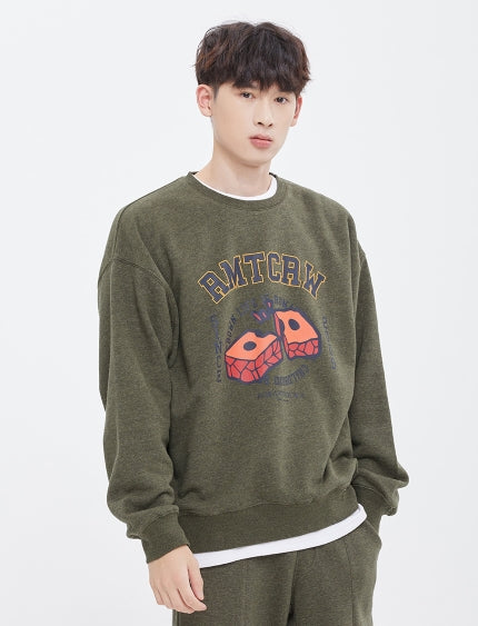 ロマンティッククラウン(ROMANTIC CROWN) DAMAGE BRICK SWEAT SHIRT_MELANGE KHAKI