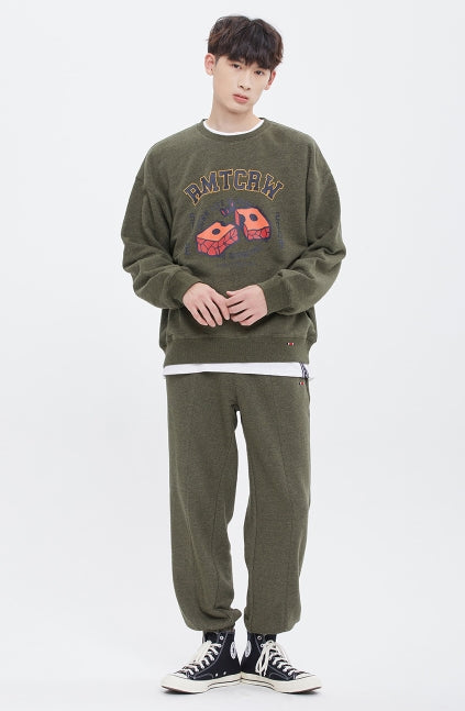 ロマンティッククラウン(ROMANTIC CROWN) DAMAGE BRICK SWEAT SHIRT_MELANGE KHAKI