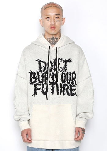 アジョバイアジョ(AJOBYAJO) Oversized (19) Slogan Wool Knit Hoodie [Ivory]