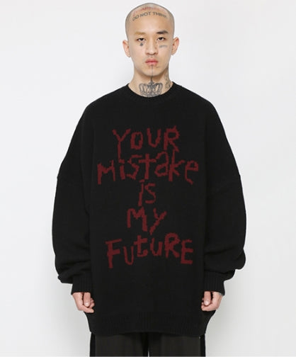 アジョバイアジョ(AJOBYAJO) Oversized (20) Slogan Wool Knit Sweater [Black]