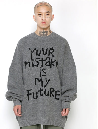 アジョバイアジョ(AJOBYAJO) Oversized (20) Slogan Wool Knit Sweater [Melange Grey]