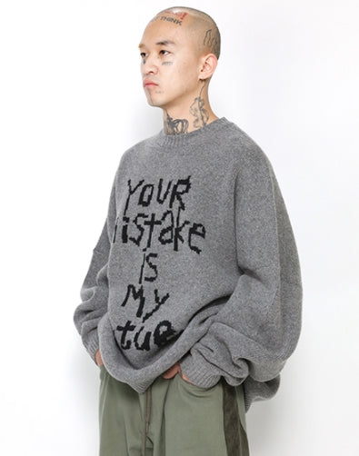 アジョバイアジョ(AJOBYAJO) Oversized (20) Slogan Wool Knit Sweater [Melange Grey]