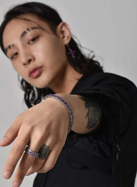 BLACKPURPLE (ブラックパープル)  [BLACKLABEL] DOUBLE CUBIC ROUND TENNIS PURPLE CUBIC RING