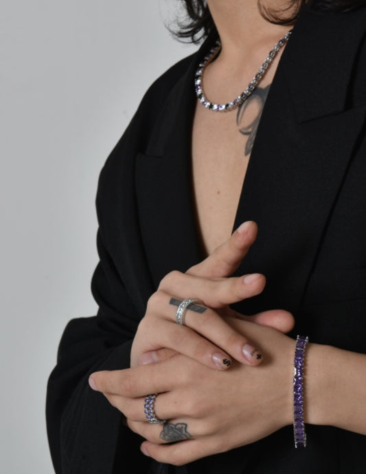 BLACKPURPLE (ブラックパープル)  [BLACKLABEL] AAA DIA CRYSTAL 3-LINE RING