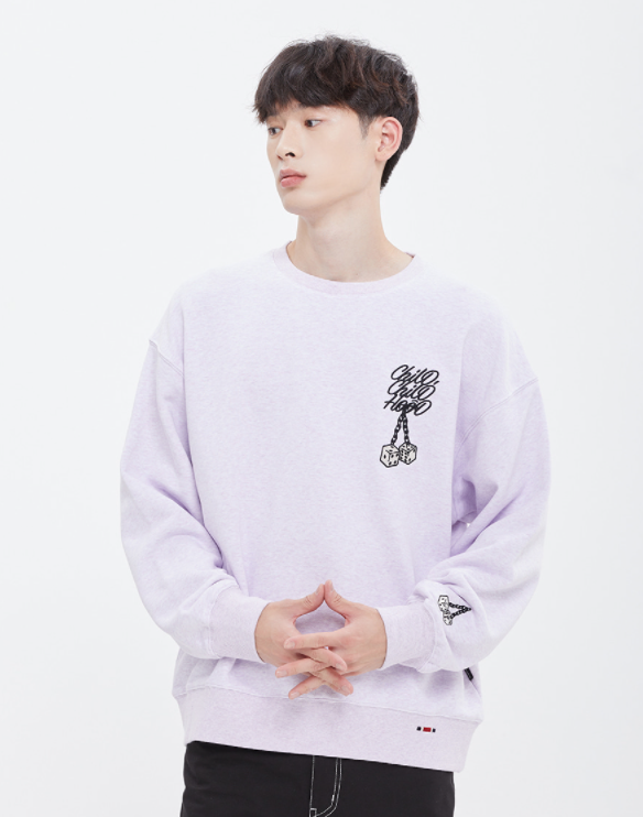 ロマンティッククラウン(ROMANTIC CROWN) PLAY DICE SWEAT SHIRT_MELANGE PURPLE
