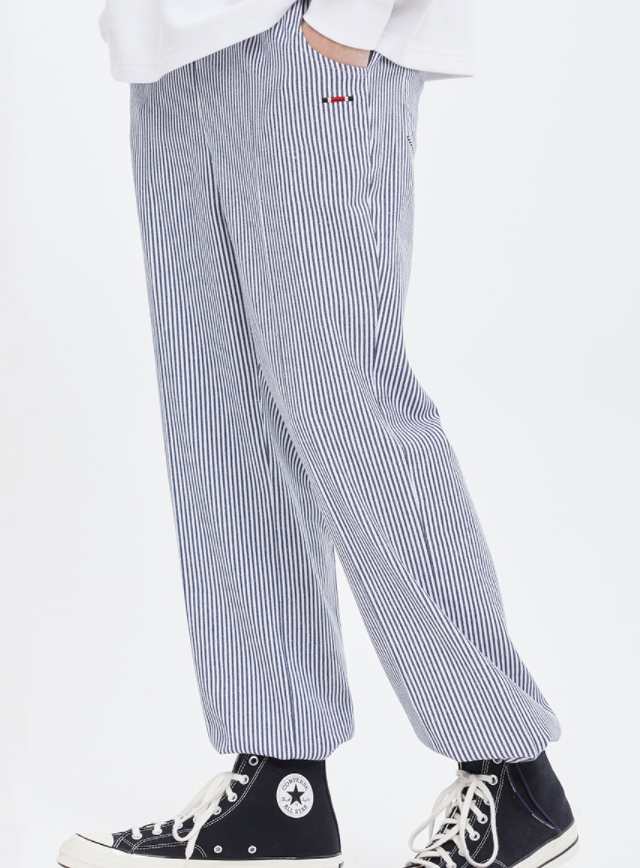 ロマンティッククラウン(ROMANTIC CROWN)  STRIPE COTTON EASY PANTS_NAVY