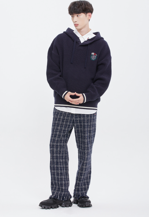 ロマンティッククラウン(ROMANTIC CROWN) BUTTON UP KNIT HOOD_NAVY