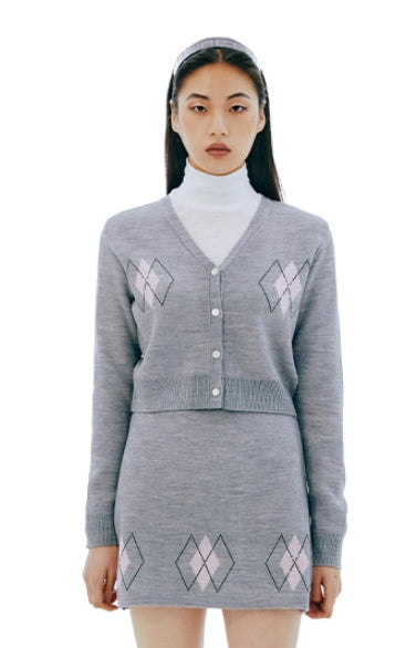 curetty (キュリティー)  C RHINESTONE ARGYLE KNIT CARDIGAN_GREY