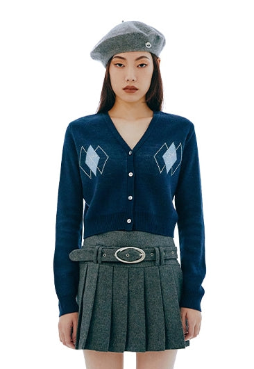 curetty (キュリティー)  C RHINESTONE ARGYLE KNIT CARDIGAN_NAVY