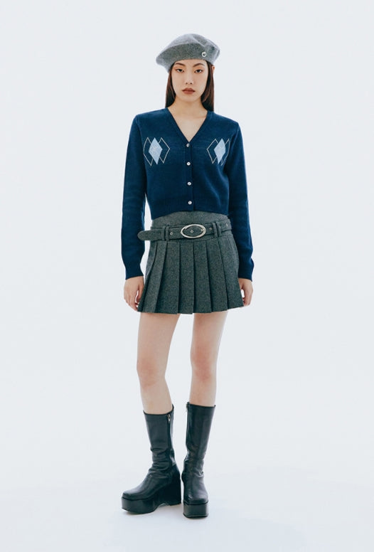 curetty (キュリティー)  C RHINESTONE ARGYLE KNIT CARDIGAN_NAVY