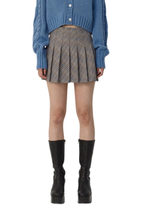 curetty (キュリティー)  C METALLIC CHECK PLEATS SKIRT_LIGHT BLUE
