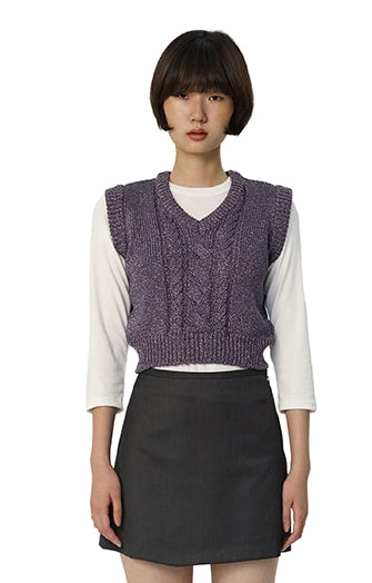 curetty (キュリティー)  C CABLE CROP KNIT VEST_PURPLE
