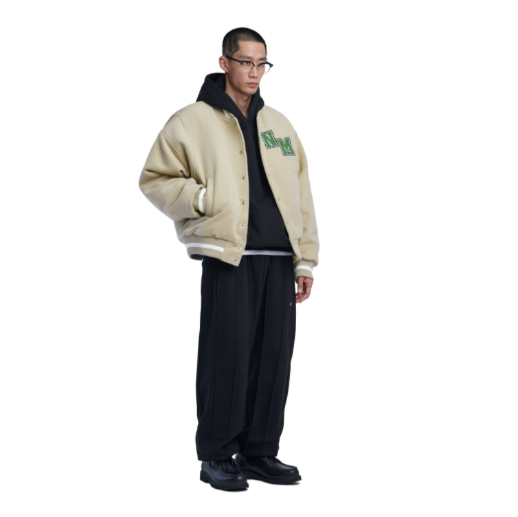 NOMANUAL】TAYLOR VARSITY JACKET-BEIGE www.krzysztofbialy.com