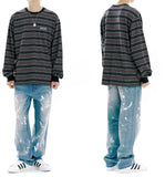 mahagrid (マハグリッド) SERIF LOGO STRIPED LS TEE [BLACK]