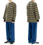 mahagrid (マハグリッド) SERIF LOGO STRIPED LS TEE [OLIVE]