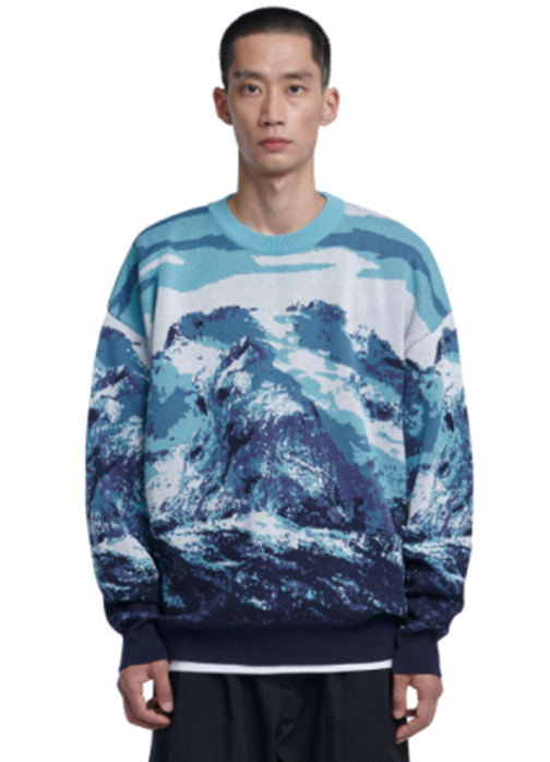 NOMANUAL(ノーマニュアル)  LANDSCAPE JACQUARD KNIT - BLUE