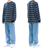 mahagrid (マハグリッド) SERIF LOGO STRIPED LS TEE [NAVY]