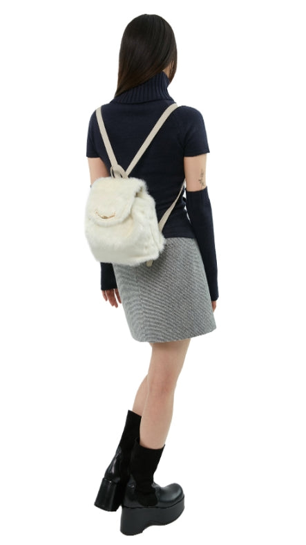 curetty (キュリティー)  C METAL LOGO FUR MINI BACKPACK_IVORY
