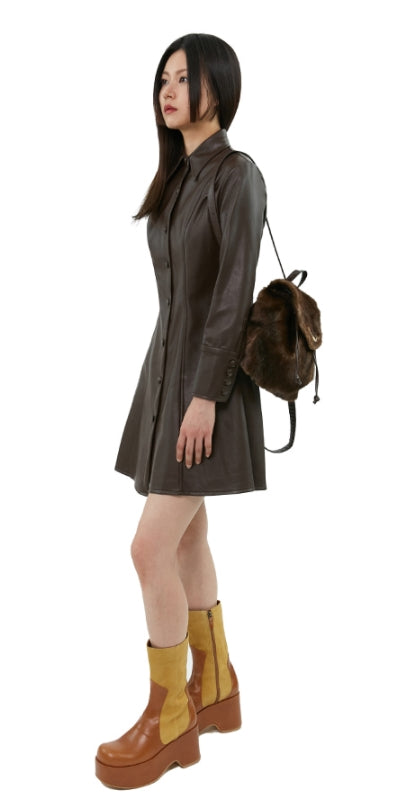 curetty (キュリティー)  C METAL LOGO FUR MINI BACKPACK_BROWN