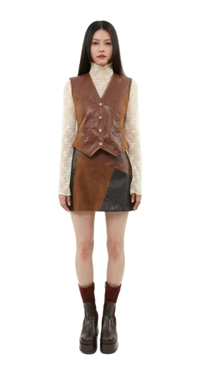 curetty (キュリティー) C MIXED LEATHER VEST_BROWN