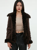 curetty (キュリティー) C FUR TRIMMING SUEDE JACKET_DARK BROWN