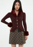 curetty (キュリティー) C FUR TRIMMING KNIT CARDIGAN_BURGUNDY