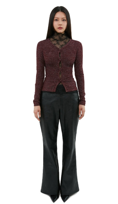 curetty (キュリティー) C LOGO RHINESTONE METALLIC CARDIGAN_BURGUNDY