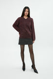 curetty (キュリティー)  C METALLIC V-NECK OVERSIZED KNIT TOP_BURGUNDY