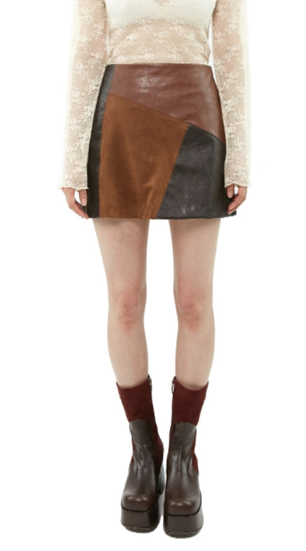 curetty (キュリティー)  C MIXED PATCHWORK SKIRT_BROWN