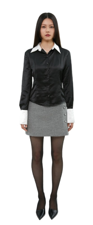 curetty (キュリティー)  C CONTRAST COLOR BLOUSE_BLACK