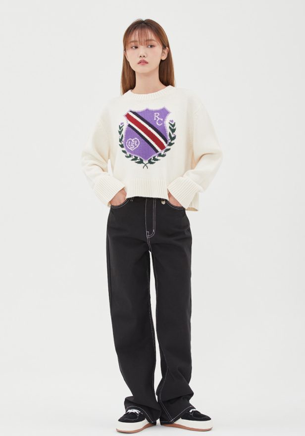 TARGETTO(ターゲット)  [TGT X RMTCRW]EMBLEM CROP KNIT_OATMEAL