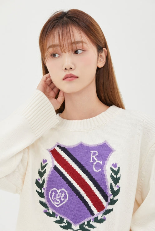 ロマンティッククラウン(ROMANTIC CROWN)  [TGT X RMTCRW]EMBLEM CROP KNIT_OATMEAL