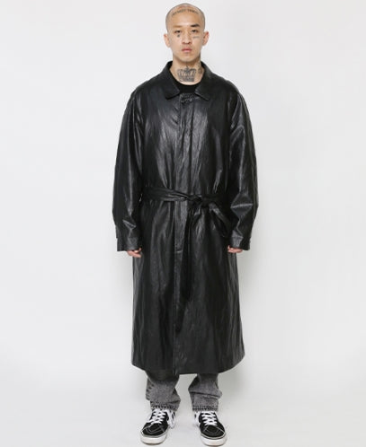 アジョバイアジョ(AJOBYAJO) Vegan Leather Oversized Coat [Black]