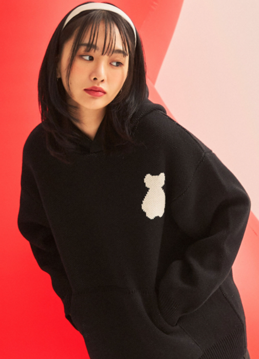 AQO_studiospace(アコスタジオスペース)    AQO BEAR KNIT HOODIE BLACK