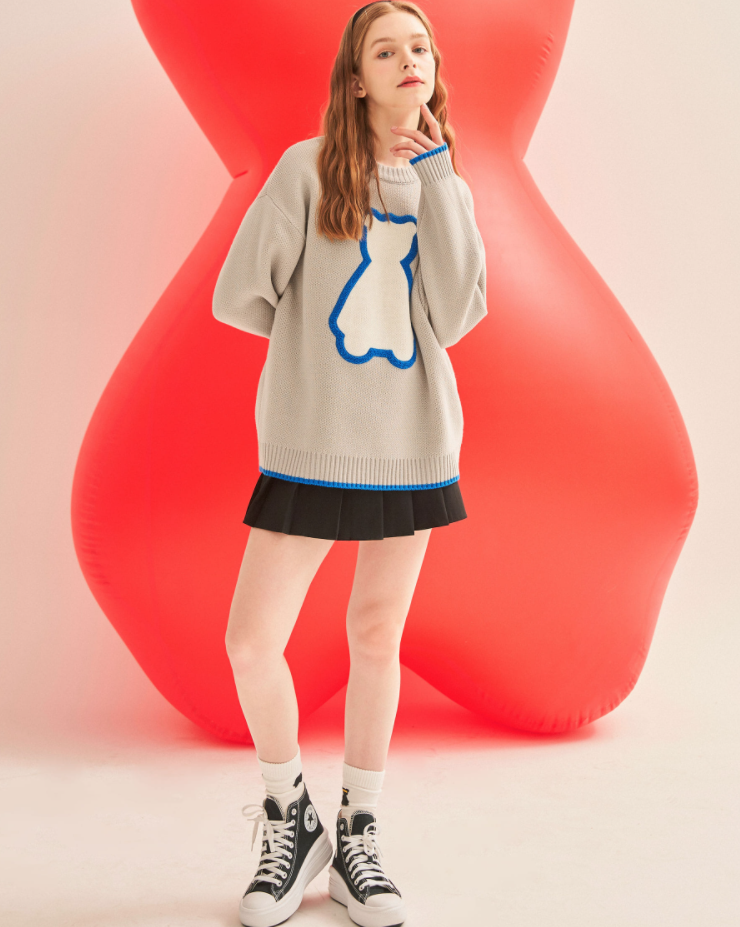 AQO_studiospace(アコスタジオスペース)    AQO BEAR LOGO KNIT GRAY