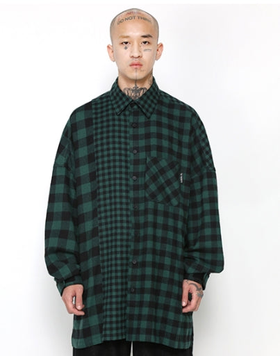 アジョバイアジョ(AJOBYAJO) Oversized Buffalo Check Mixed Shirt [Green]