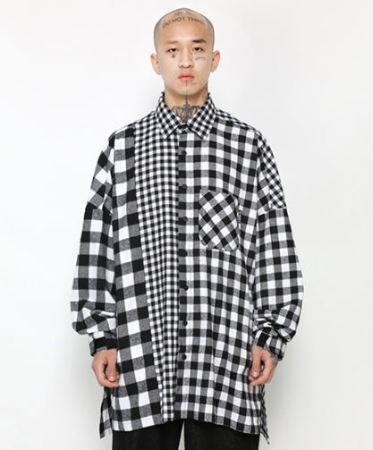 アジョバイアジョ(AJOBYAJO) Oversized Buffalo Check Mixed Shirt [White]