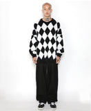 アジョバイアジョ(AJOBYAJO) Harlequin Check Oversized Sweater [Black]