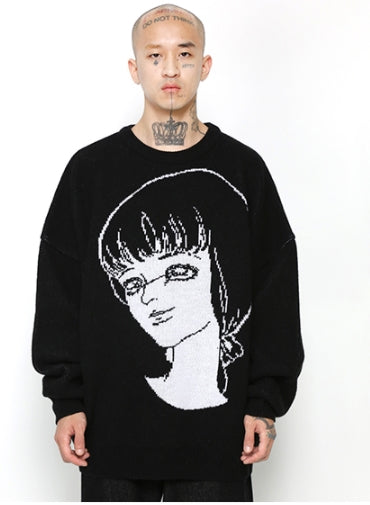 アジョバイアジョ(AJOBYAJO) "Maing" Girl Oversized Wool Knit Sweater [Black]