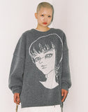 アジョバイアジョ(AJOBYAJO) "Maing" Girl Oversized Wool Knit Sweater [Melange Grey]
