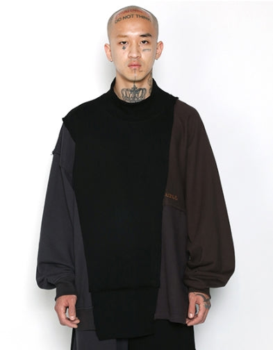 アジョバイアジョ(AJOBYAJO)   High-neck Mixed Sweatshirt [Black]