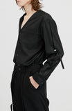 イーエスシースタジオ(ESC STUDIO) slit v-neck shirt(black)