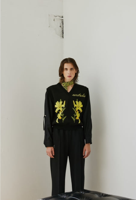 イーエスシースタジオ(ESC STUDIO) flower knit vest(black)