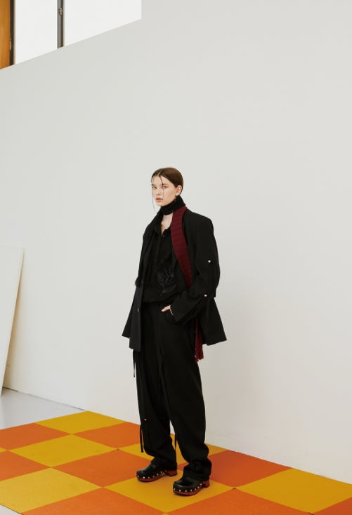 イーエスシースタジオ(ESC STUDIO) flower knit polo mtm(black)