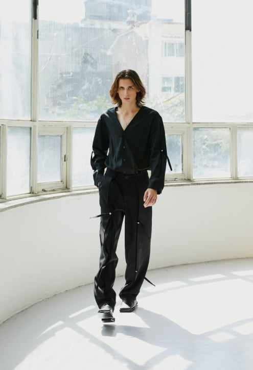 イーエスシースタジオ(ESC STUDIO) slit trouser pants(black)