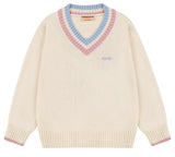 ワンダービジター(WONDER VISITOR)  Logo embroidery v-neck Knit [Ivory]