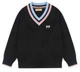 ワンダービジター(WONDER VISITOR) Logo embroidery v-neck Knit [Black]
