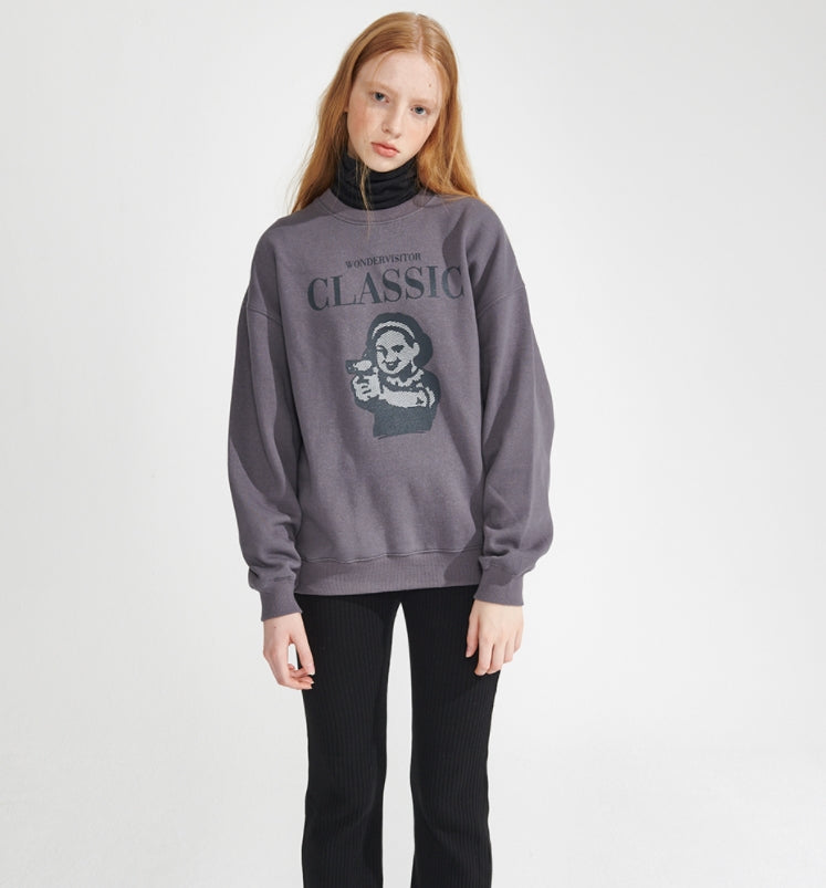 ワンダービジター(WONDER VISITOR)  Gungirl sweat-shirt [Charcoal]