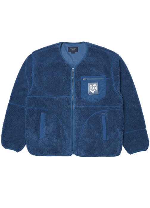 アクメドラビ(acme' de la vie) COLLARLESS FLEECE JACKET INDIGO BLUE